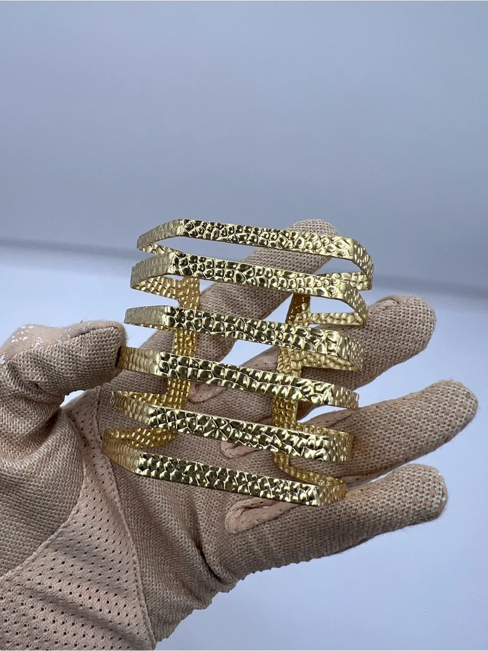 Vintage Gold Textured Wide Chevron Cuff Statement Bracelet